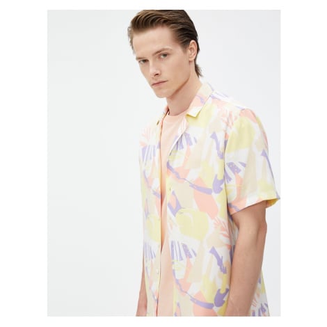 Koton Short Sleeve Shirt with Turndown Collar Abstract Print Detailed Viscose.
