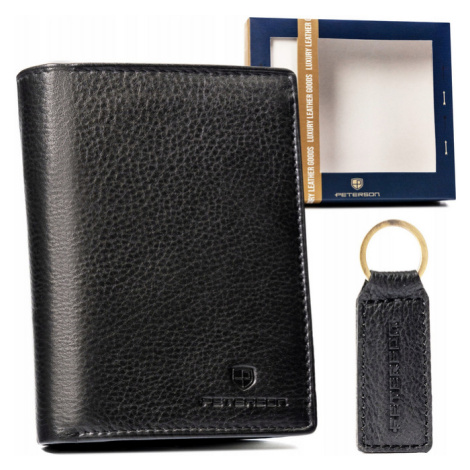 Dárková sada: kožená peněženka bez zapínání a klíčenka Peterson