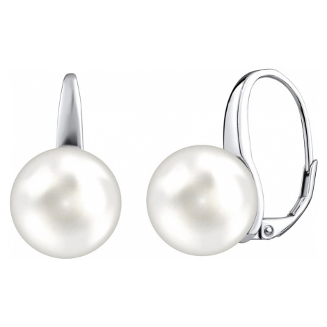 SILVEGO stříbrné náušnice s bílou perlou Swarovski Crystals 12 mm