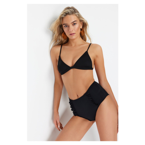 Trendyol Black Frilly High Waist Hipster Bikini Bottom