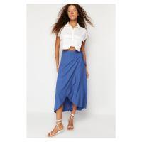 Trendyol Navy Blue Double Breasted Closure Tie Detailed Midi Length Woven Skirt