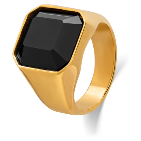 Troli Masivní pozlacený prsten s černým krystalem 58 mm