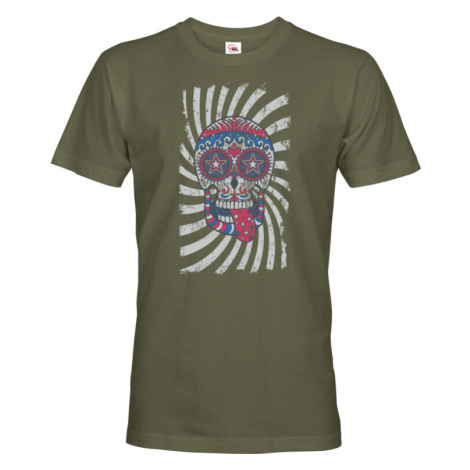 Pánské tričko s potiskem barevné lebky - originální a stylové tričko BezvaTriko
