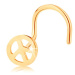 Zlatý piercing 585, zahnutý - kulatý symbol míru, lesklý povrch