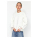 Trendyol Ecru Lace Detail Thicker Fleece Inside Oversized/Wide Knitted Sweatshirt