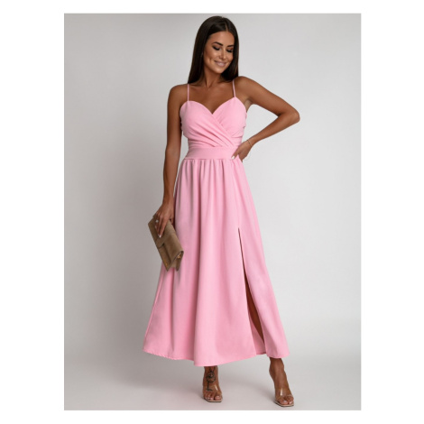 Maxi šaty na ramínka, růžové FASARDI