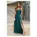 Smaragdové společenské šaty s týlní sukní