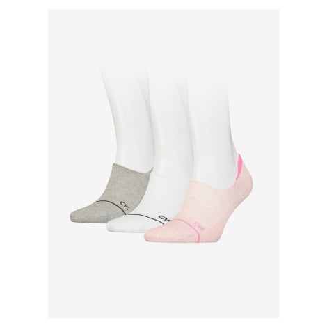 Sada tří párů dámských ponožek v šedé, bílé a růžové barvě Calvin Klein Underwear