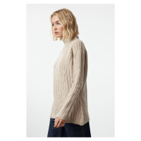 Trendyol Beige Soft Texture Knit Detailed Stand Collar Seamless Knitwear Sweater