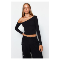 Trendyol Black One-Shoulder Cotton Knitted Blouse with an Stretchy Fitted/Simple Crop