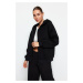 Trendyol Black Oversize/Relaxed Fit Basic Hooded Thick Inside Fleece Knitted Sweatshirt