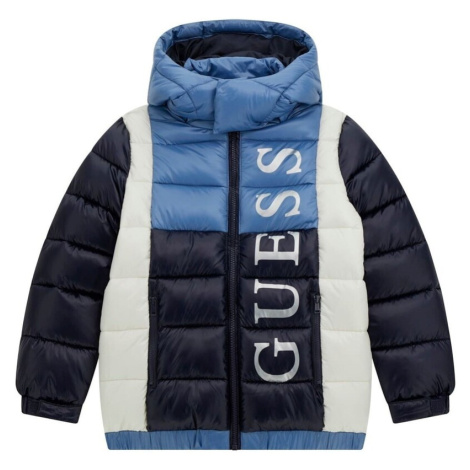 Guess HOODED PADDED JACKET Modrá