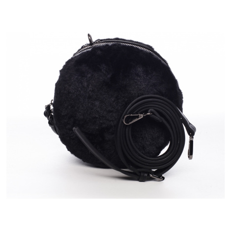 Módní kulatá dámská kabelka s kožíškem Gabin černá