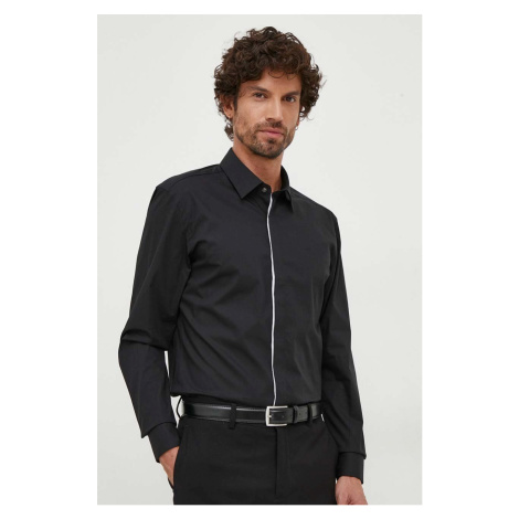 Košile BOSS pánská, černá barva, slim, s klasickým límcem Hugo Boss