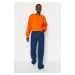 Trendyol Orange Relaxed Cut Crop Basic Crew Neck Thick Fleece Inside Knitted Sweatshirt