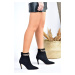 Fox Shoes Women's Black Suede Thin Heel Chain Detail Boots