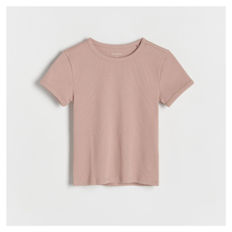 Reserved - Bavlněný T-shirt s proužky - Růžová