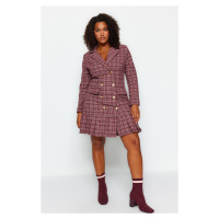 Trendyol Curve Multicolored Plaid Pattern Woven Dress with Deaty Hem