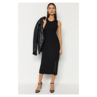 Trendyol Black Zero Sleeve Slit Detailed Bodycone Midi Knitted Dress