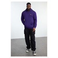 Trendyol Plus Size Purple Regular/Normal Cut Hooded Sweatshirt with Polar Fleece Inside