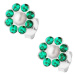 Puzetové náušnice - stříbro 925, květ s perličkou a zelenými krystaly Preciosa