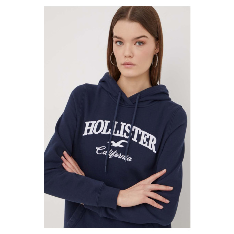 Mikina Hollister Co. dámská, tmavomodrá barva, s kapucí, s aplikací
