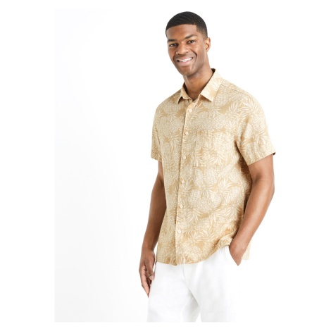 Béžová pánská vzorovaná lněná košile Celio Daovera