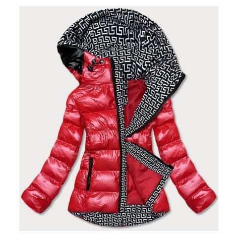 Červená dámská metalická bunda s kapucí (xw808x)