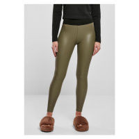 Ladies Faux Leather High Waist Leggings - olive