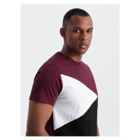 Ombre Men's cotton tricolor t-shirt - maroon and black