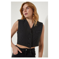 Happiness İstanbul Women's Black Striped Mini Woven Vest