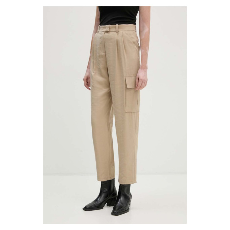 Kalhoty BA&SH dámské, béžová barva, kapsáče, high waist, 1H24LOIK