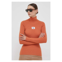 Svetr Calvin Klein Jeans dámský, oranžová barva, s golfem