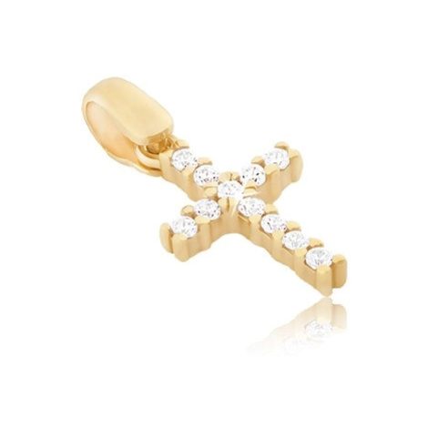 Přívěsek ze 14K zlata - malý zirkonový křížek uchycený kolíčky Šperky eshop