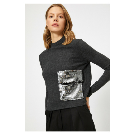 Koton Sequin Detailed Stand Up Collar Sweater