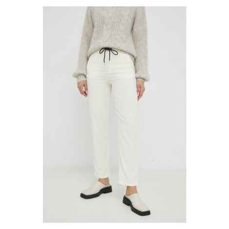 Manšestrové kalhoty Drykorn For béžová barva, high waist