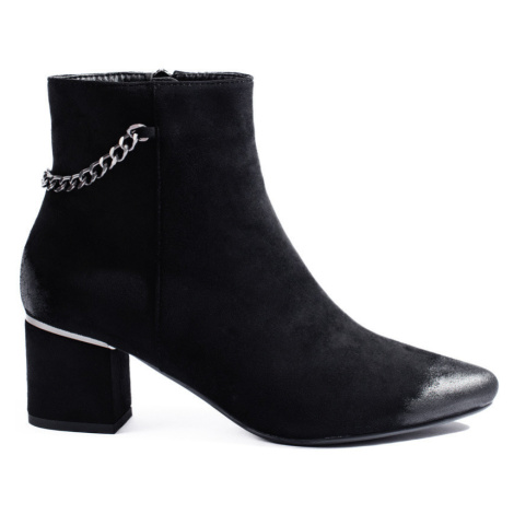 Zajímavé kotníčkové boty dámské černé na širokém podpatku VINCEZA