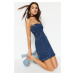 Trendyol Limited Edition Blue Button Detailed Strapless Mini Denim Dress