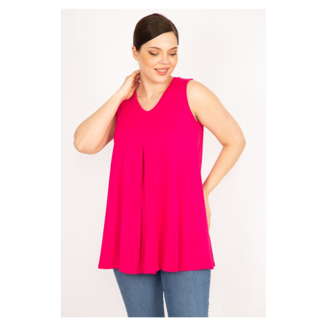 Şans Women's Fujiya Plus Size Front A Pleated V-Neck Sleeveless Tunic