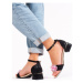 Pk Módní dámské černé sandály na širokém podpatku ruznobarevne
