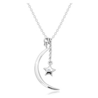 Diamantový náhrdelník, stříbro 925 - lesklý půlměsíc a hvězda s briliantem