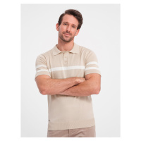 Ombre Men's soft knit polo shirt with contrasting stripes - beige