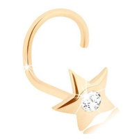 Zlatý 14K piercing do nosu - blýskavá hvězdička s broušeným diamantem