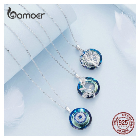Stříbrný náhrdelník s kulatým přívěskem v modré barvě LOAMOER