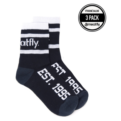 Meatfly ponožky Basic Long Socks - Triple pack A – Black | Černá