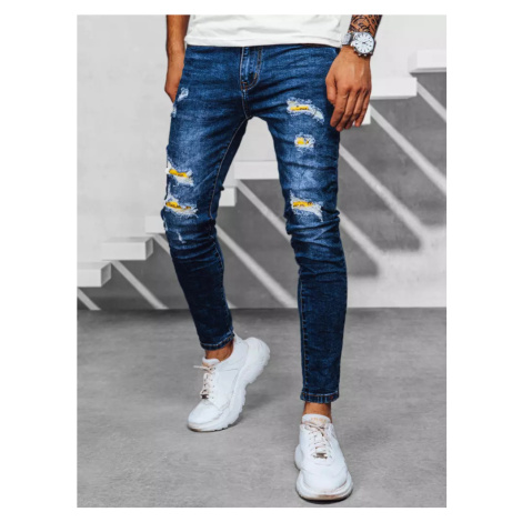 TMAVĚ MODRÉ PÁNSKÉ DŽÍNOVÉ KALHOTY Denim vzor BASIC