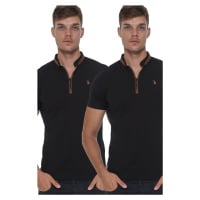 DOUBLE SET T8571 DEWBERRY ZIPPER MEN'S T-SHIRT-BLACK-BLACK