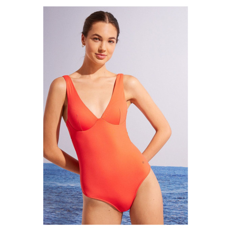 Jednodílné plavky women'secret Perfect Fit Summer červená barva, mírně vyztužený košík Women´Secret