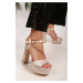 Shoeberry Women's Flora Ten Satin Stones Platform Heels.