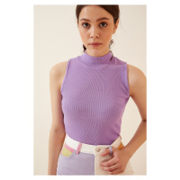 Happiness İstanbul Women's Lilac Turtleneck Cotton Knitted Blouse